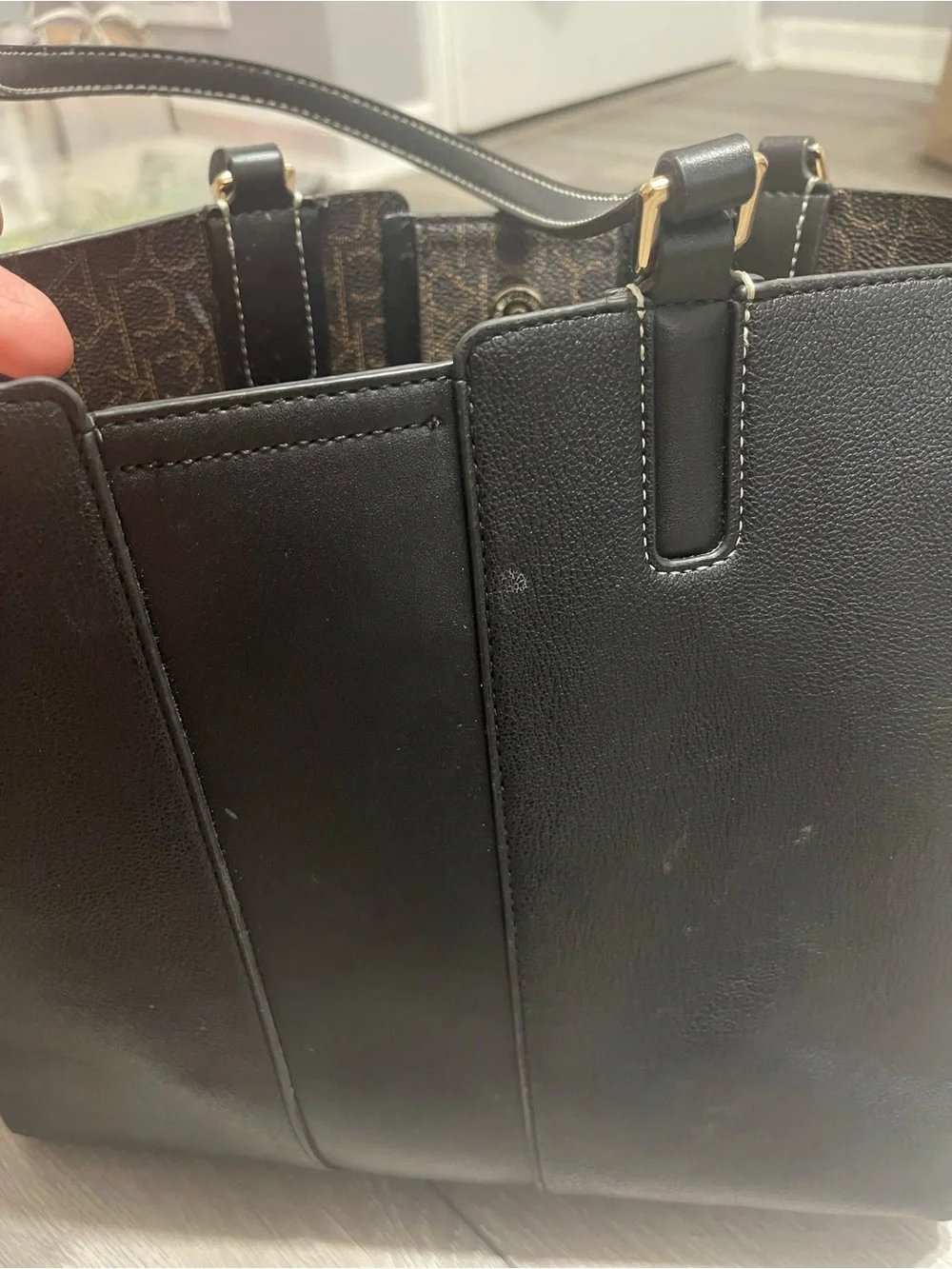 (Not sure if it’s authenticCalvin Klein Black Leather Laptop Tote with Gold Logo